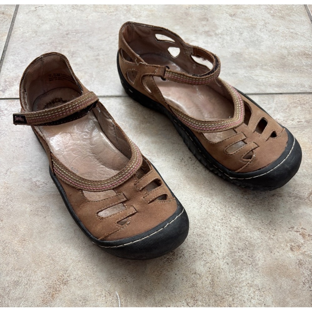 Jambu Planet Brown Leather Mary Jane Comfort Flats Flower Cutout Women's 7.5M
